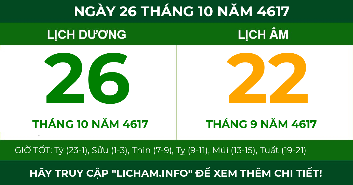 lịch âm ngày 26 tháng 10 năm 4617