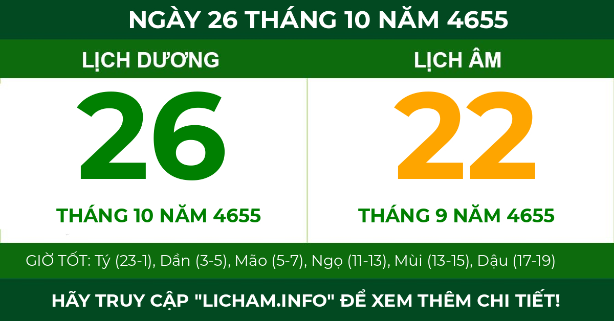 lịch âm ngày 26 tháng 10 năm 4655