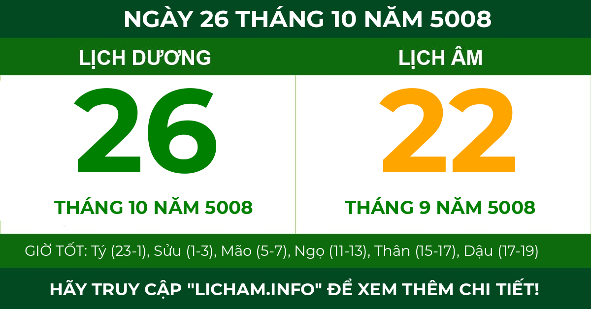 lịch âm ngày 26 tháng 10 năm 5008
