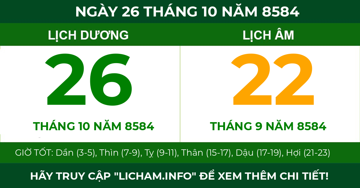 lịch âm ngày 26 tháng 10 năm 8584
