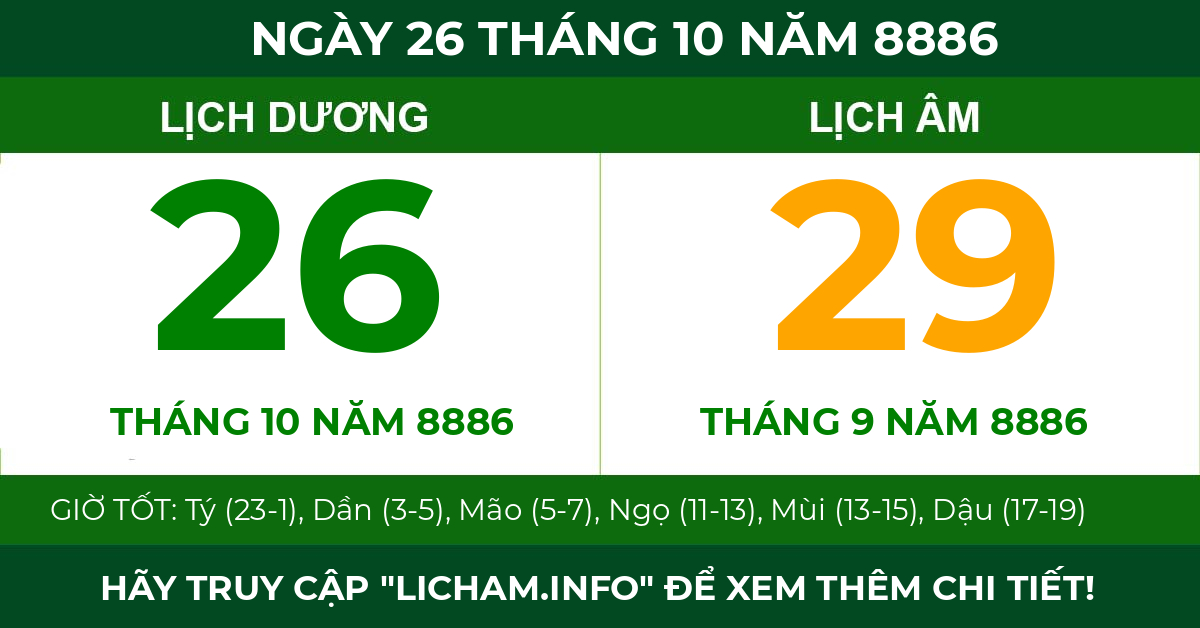 lịch âm ngày 26 tháng 10 năm 8886