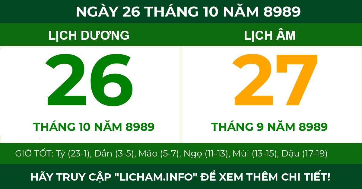 lịch âm ngày 26 tháng 10 năm 8989