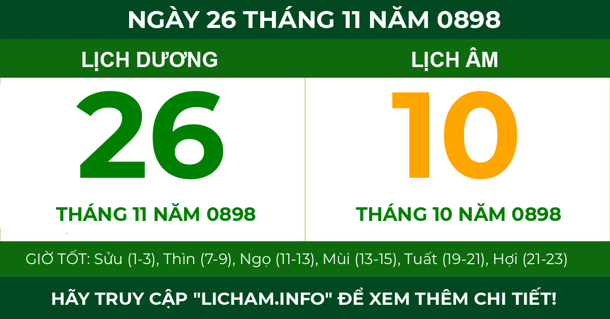 lịch âm ngày 26 tháng 11 năm 0898