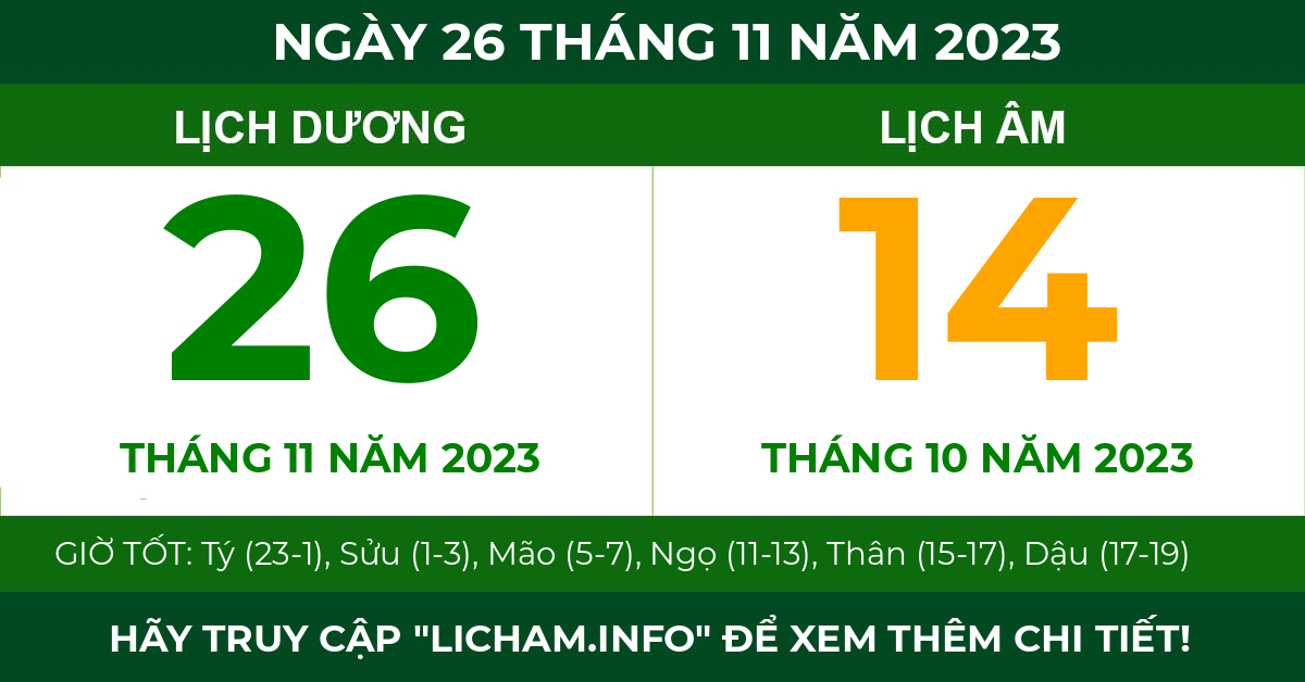 lịch âm ngày 26 tháng 11 năm 2023