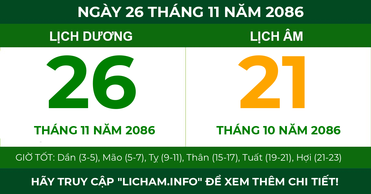 lịch âm ngày 26 tháng 11 năm 2086