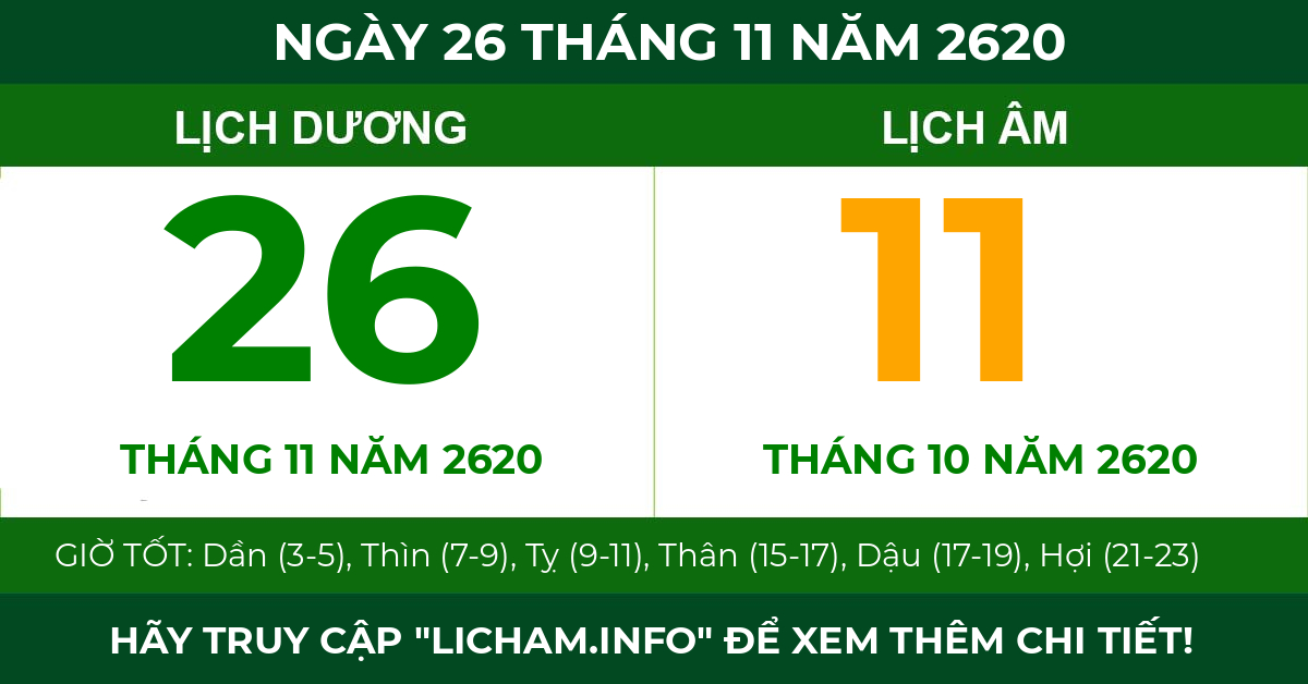 lịch âm ngày 26 tháng 11 năm 2620