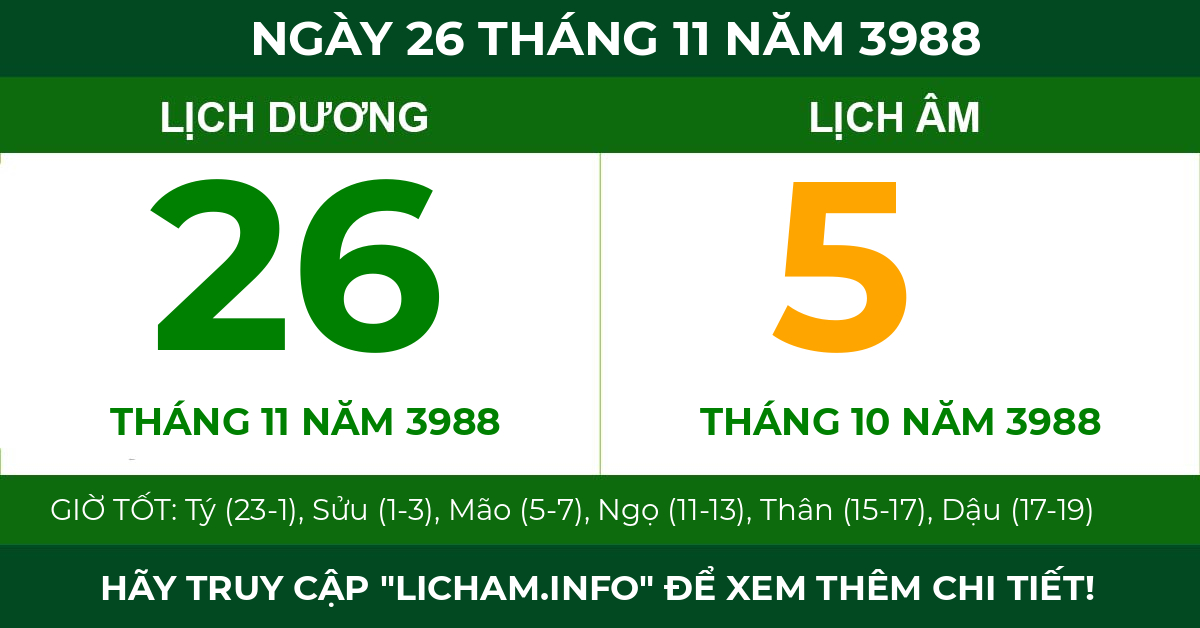lịch âm ngày 26 tháng 11 năm 3988