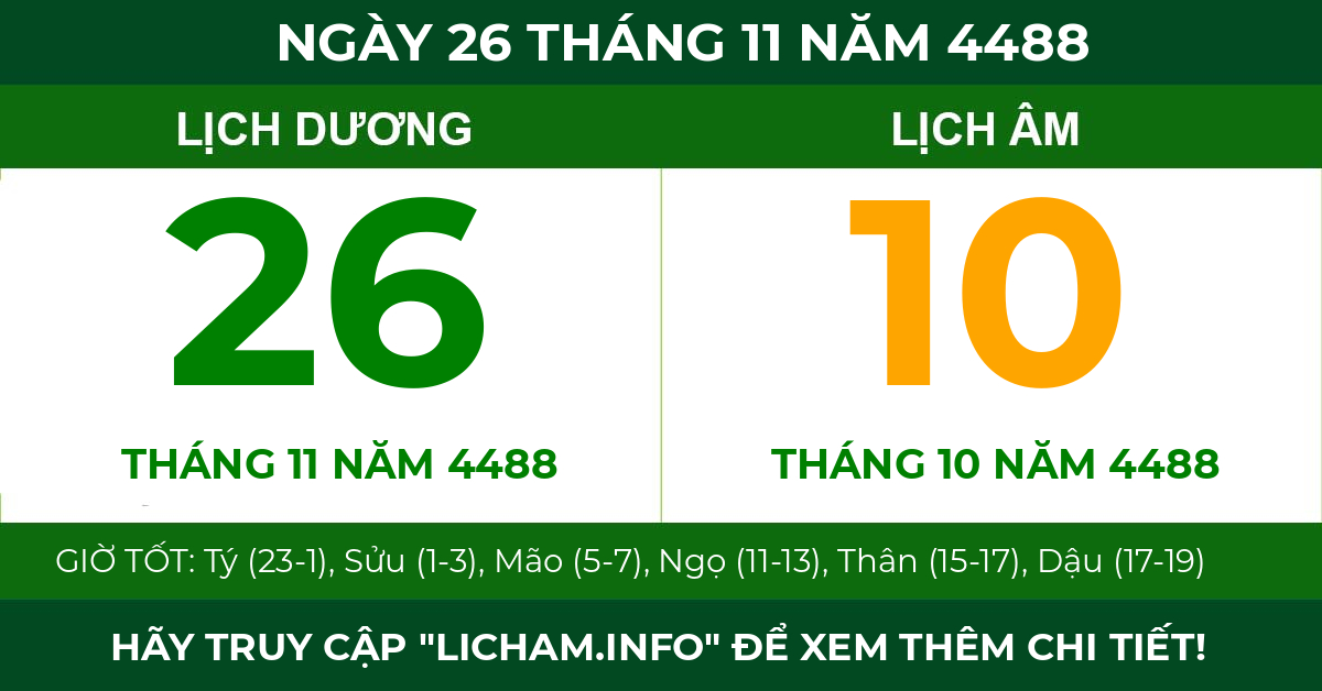 lịch âm ngày 26 tháng 11 năm 4488