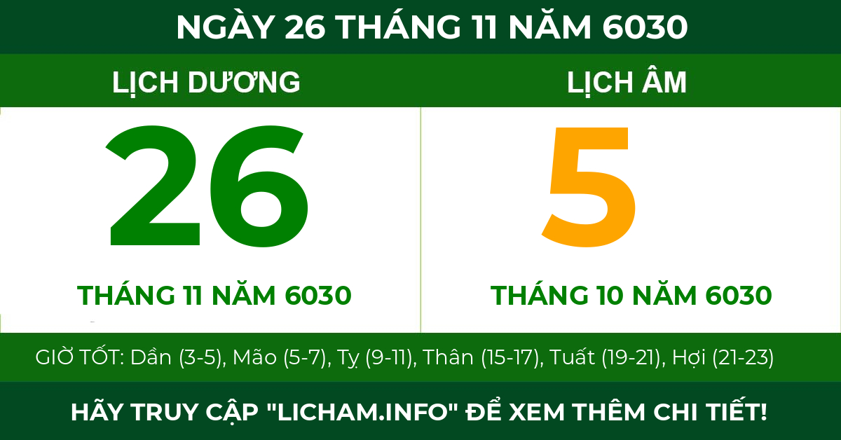 lịch âm ngày 26 tháng 11 năm 6030
