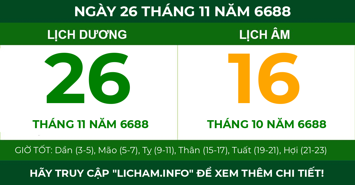 lịch âm ngày 26 tháng 11 năm 6688