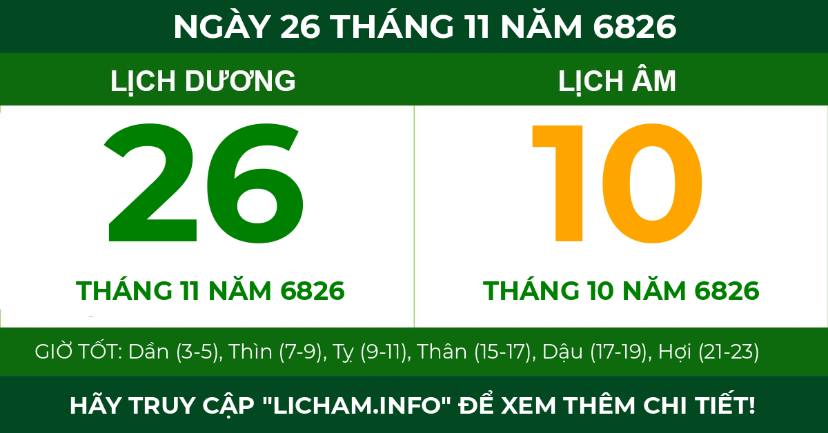 lịch âm ngày 26 tháng 11 năm 6826