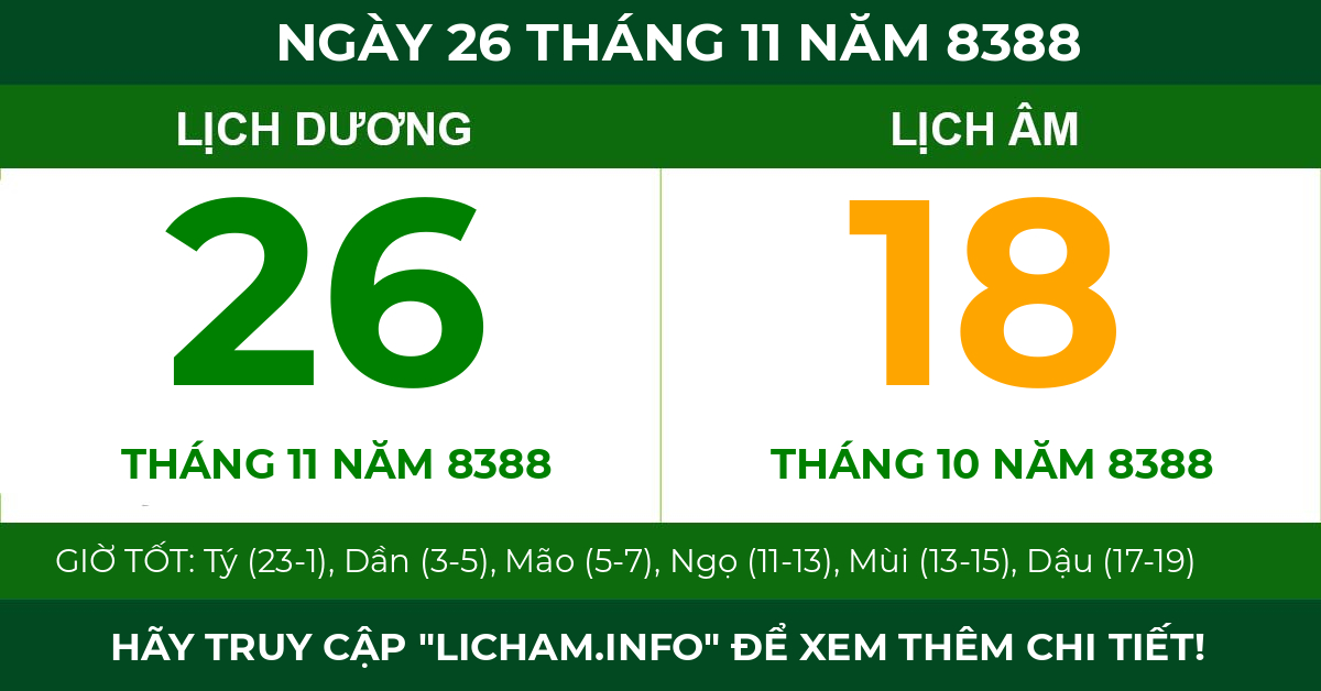 lịch âm ngày 26 tháng 11 năm 8388