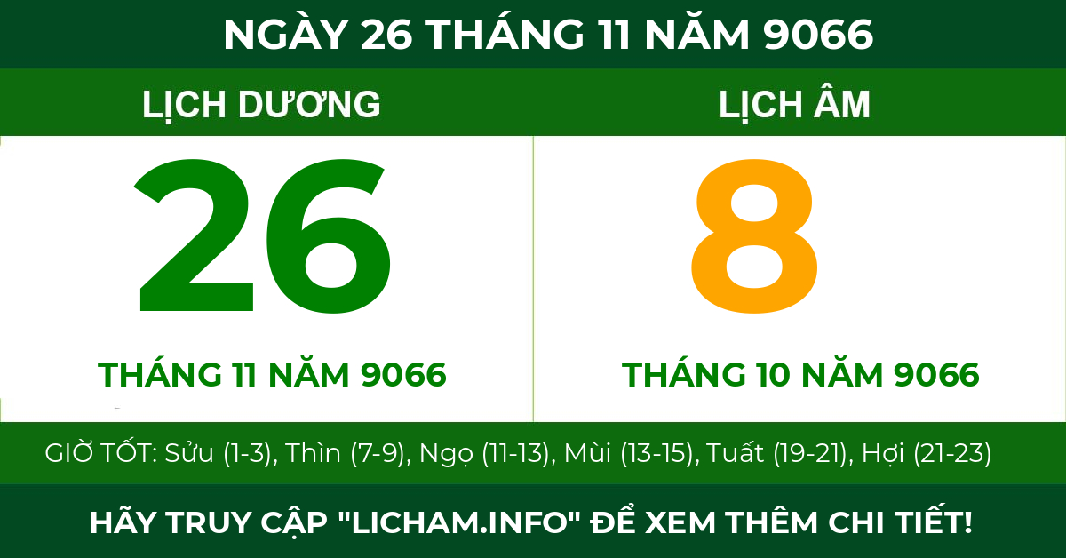 lịch âm ngày 26 tháng 11 năm 9066