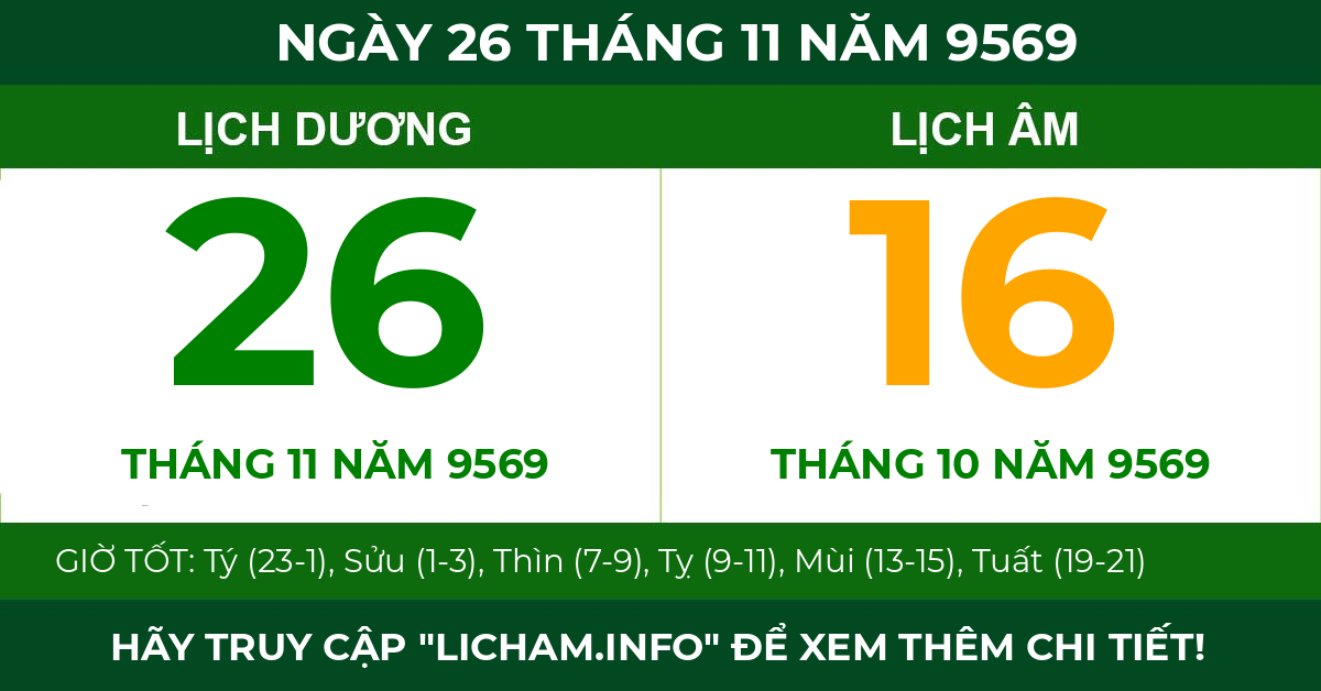 lịch âm ngày 26 tháng 11 năm 9569