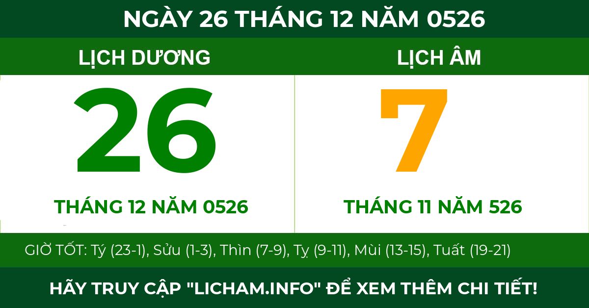 lịch âm ngày 26 tháng 12 năm 0526