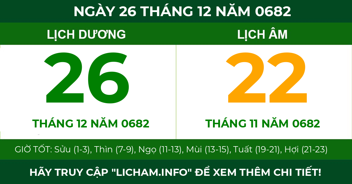lịch âm ngày 26 tháng 12 năm 0682