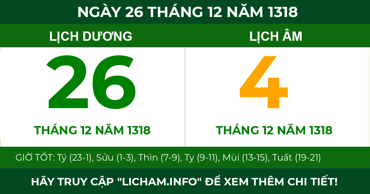lịch âm ngày 26 tháng 12 năm 1318