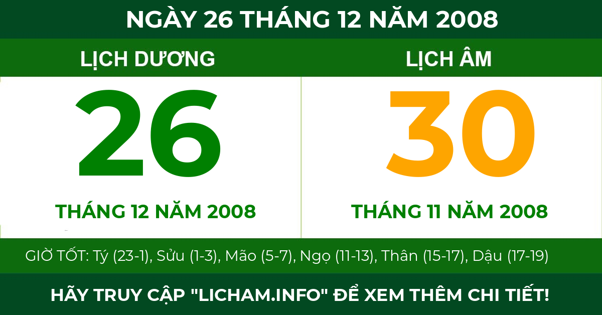 lịch âm ngày 26 tháng 12 năm 2008
