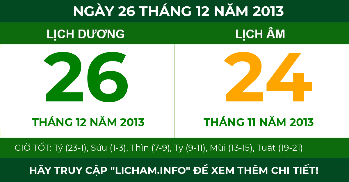 lịch âm ngày 26 tháng 12 năm 2013