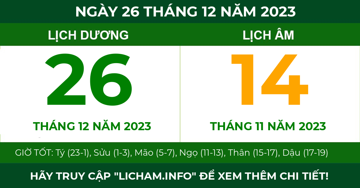 lịch âm ngày 26 tháng 12 năm 2023