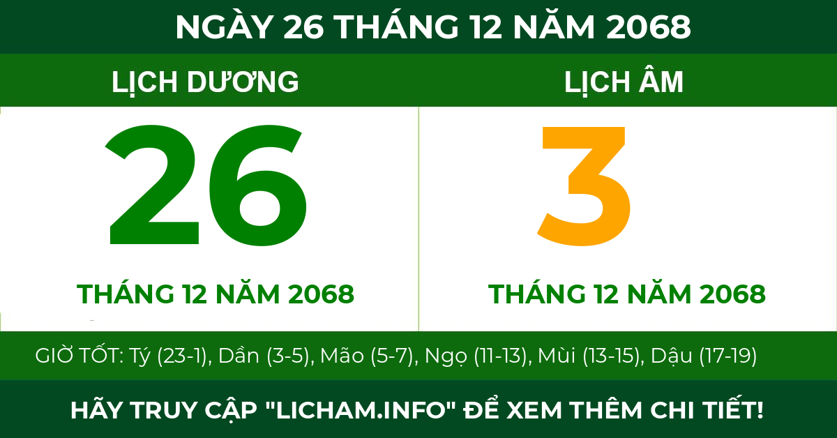 lịch âm ngày 26 tháng 12 năm 2068