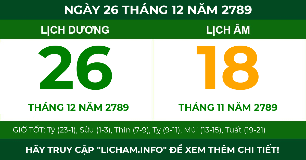 lịch âm ngày 26 tháng 12 năm 2789