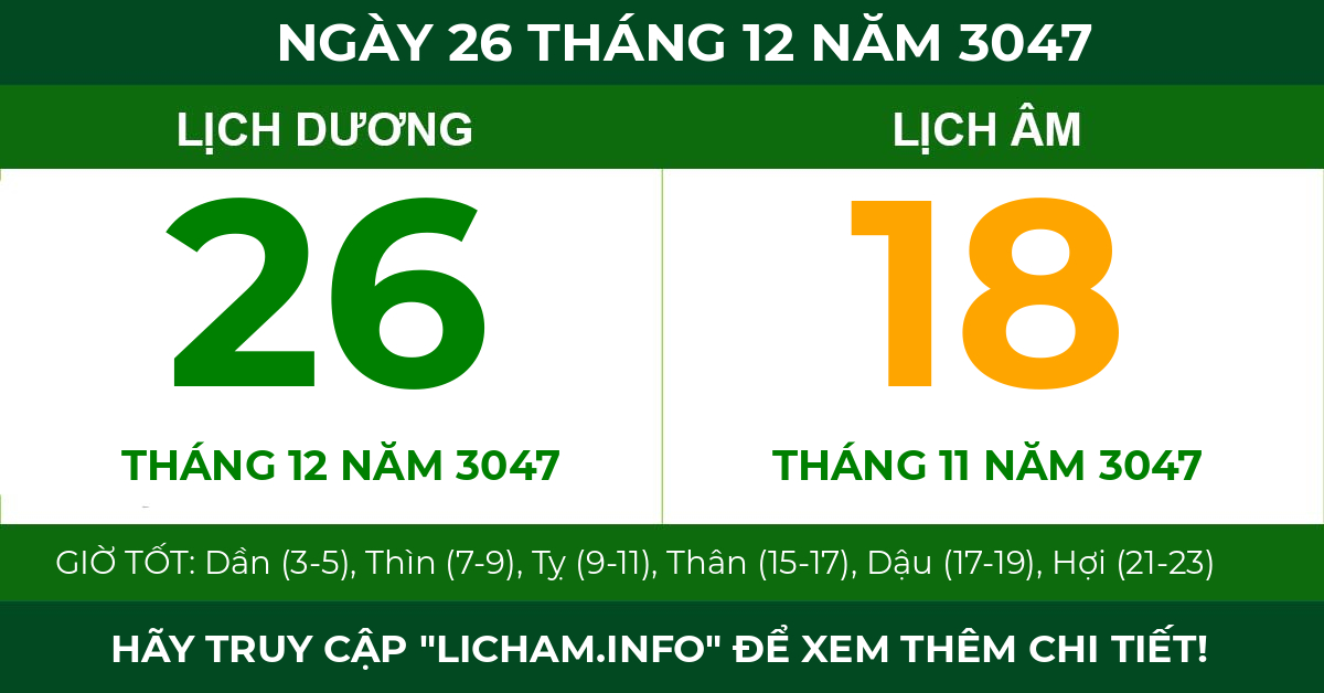 lịch âm ngày 26 tháng 12 năm 3047