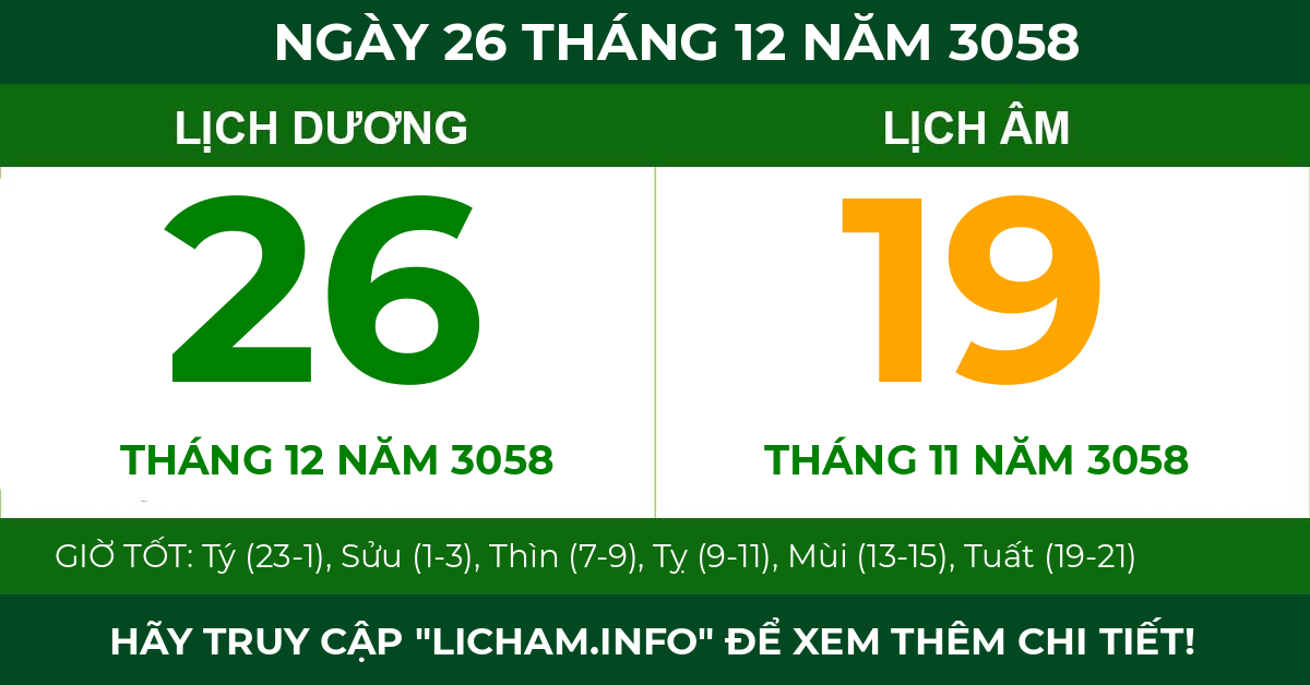 lịch âm ngày 26 tháng 12 năm 3058