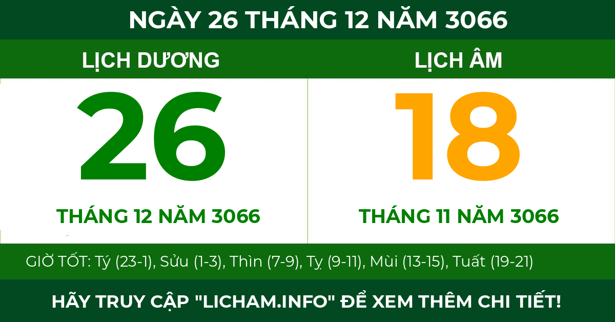 lịch âm ngày 26 tháng 12 năm 3066