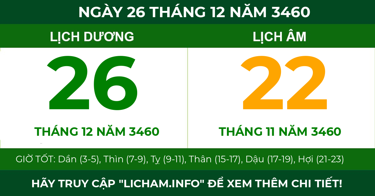 lịch âm ngày 26 tháng 12 năm 3460