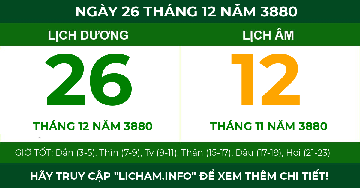 lịch âm ngày 26 tháng 12 năm 3880