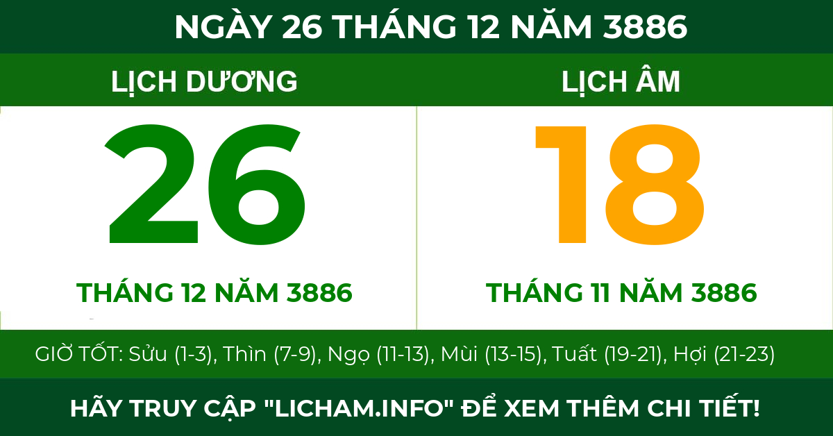 lịch âm ngày 26 tháng 12 năm 3886
