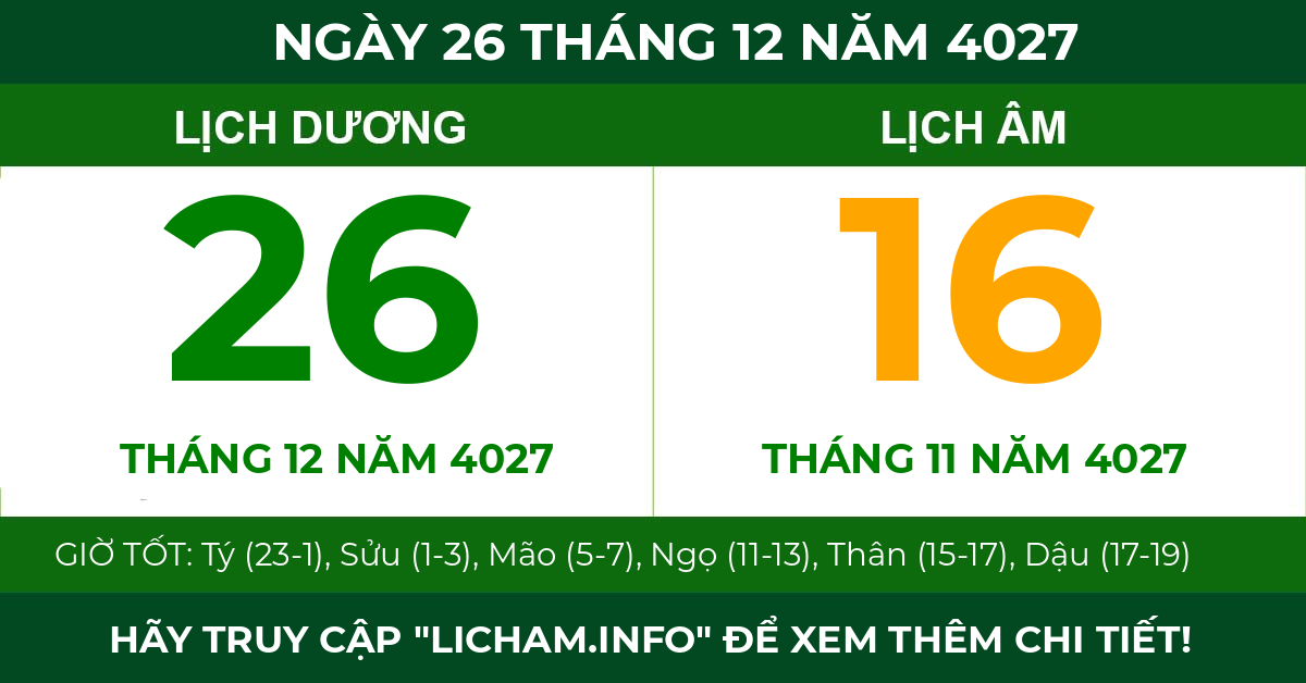 lịch âm ngày 26 tháng 12 năm 4027
