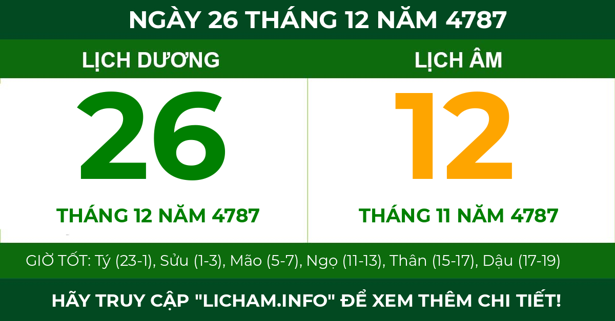 lịch âm ngày 26 tháng 12 năm 4787