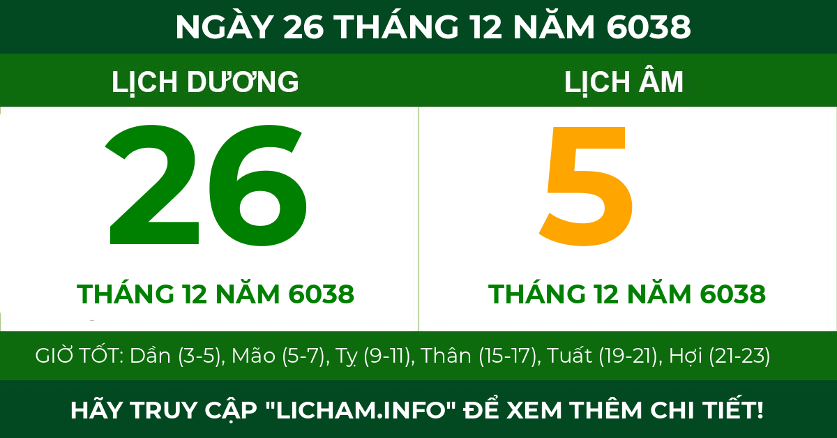 lịch âm ngày 26 tháng 12 năm 6038