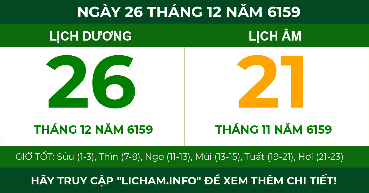 lịch âm ngày 26 tháng 12 năm 6159