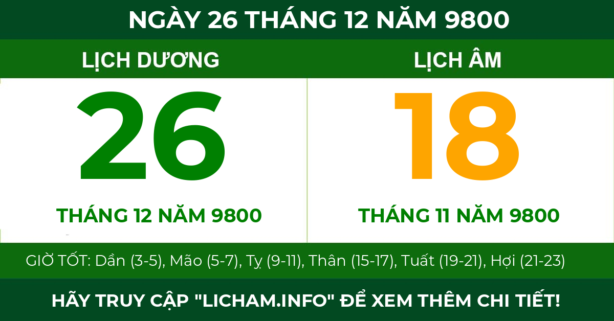 lịch âm ngày 26 tháng 12 năm 9800