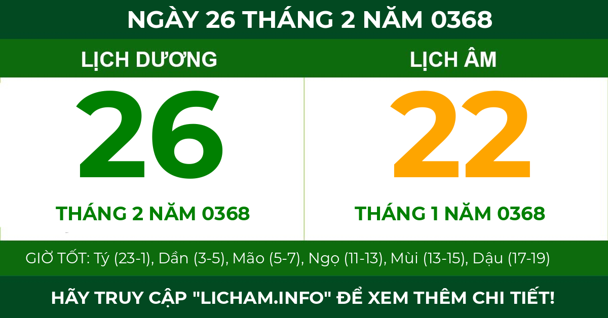 lịch âm ngày 26 tháng 2 năm 0368