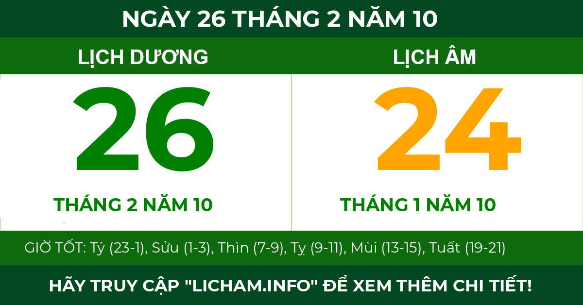 lịch âm ngày 26 tháng 2 năm 10