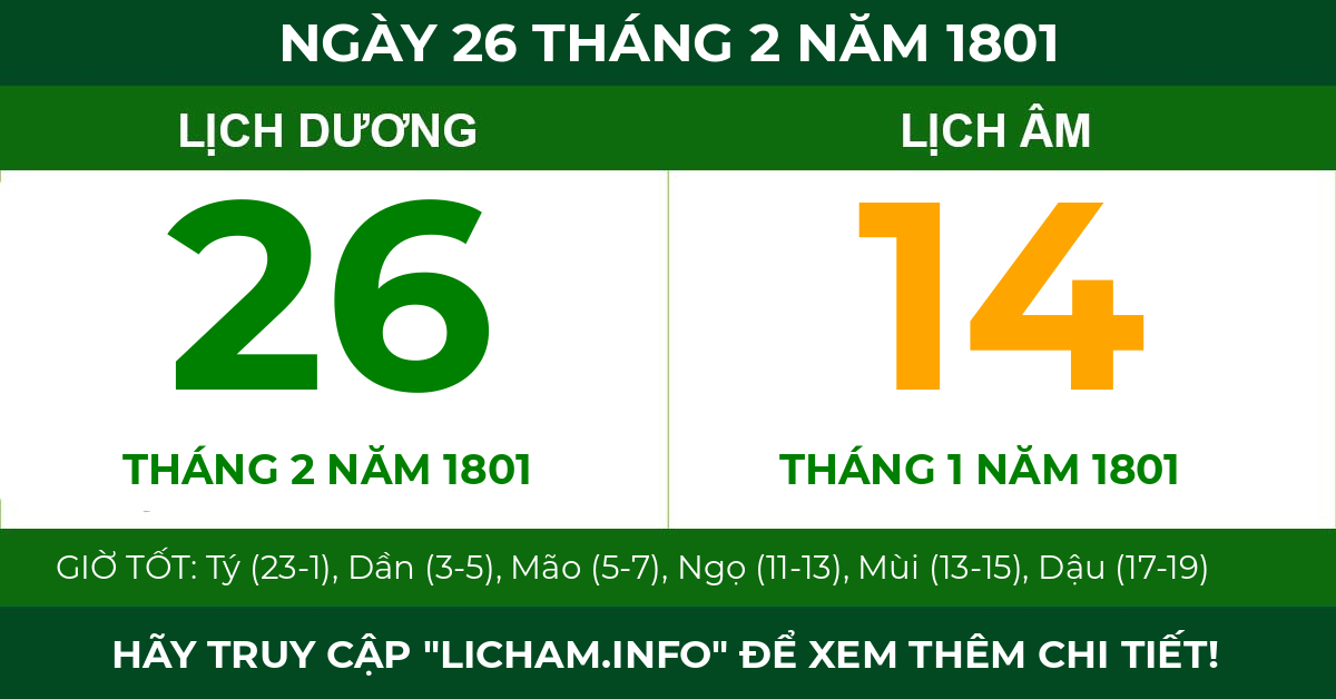 lịch âm ngày 26 tháng 2 năm 1801