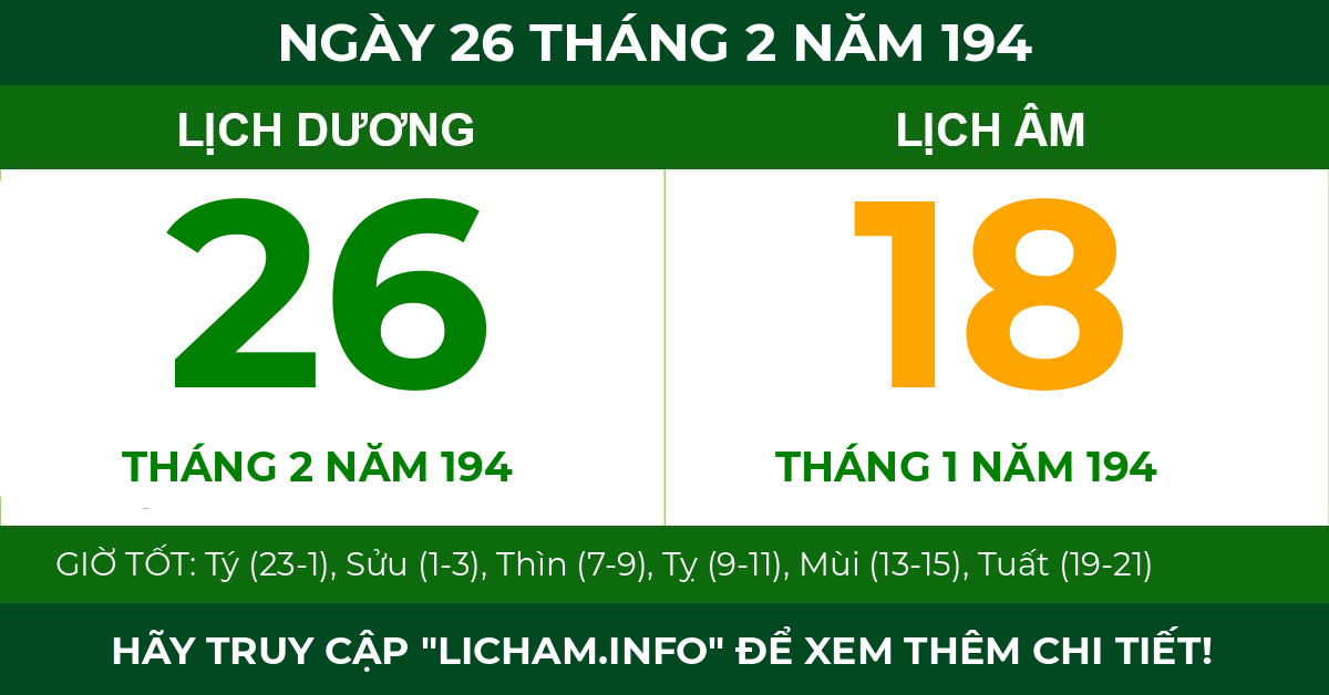 lịch âm ngày 26 tháng 2 năm 194
