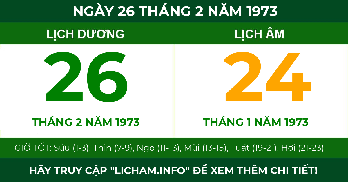 lịch âm ngày 26 tháng 2 năm 1973