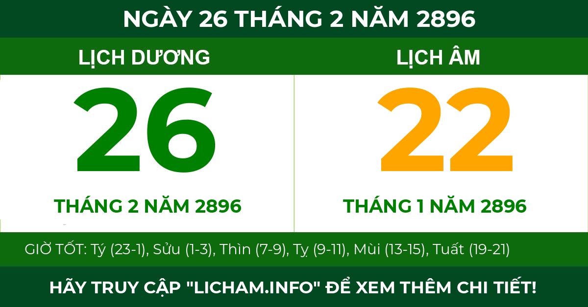 lịch âm ngày 26 tháng 2 năm 2896