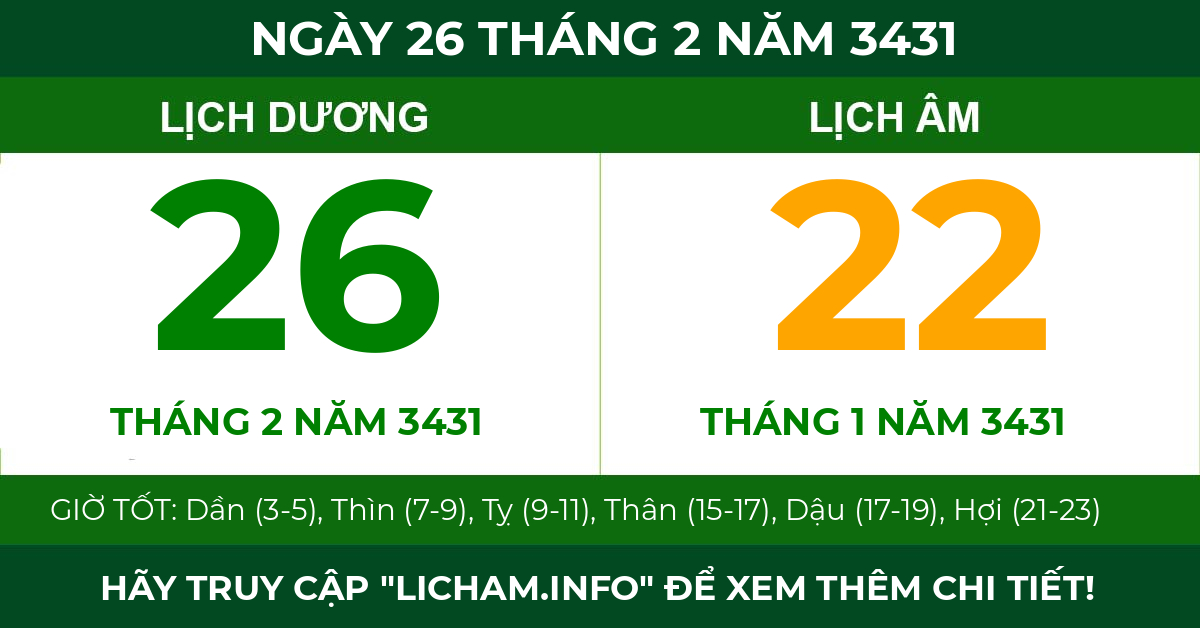 lịch âm ngày 26 tháng 2 năm 3431