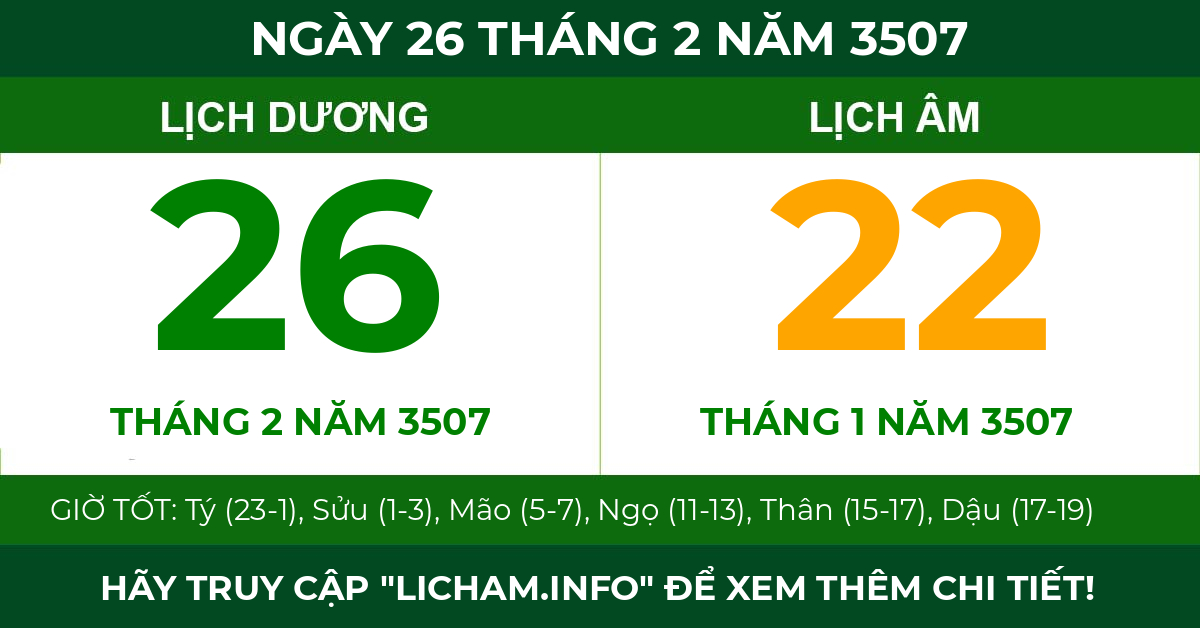 lịch âm ngày 26 tháng 2 năm 3507