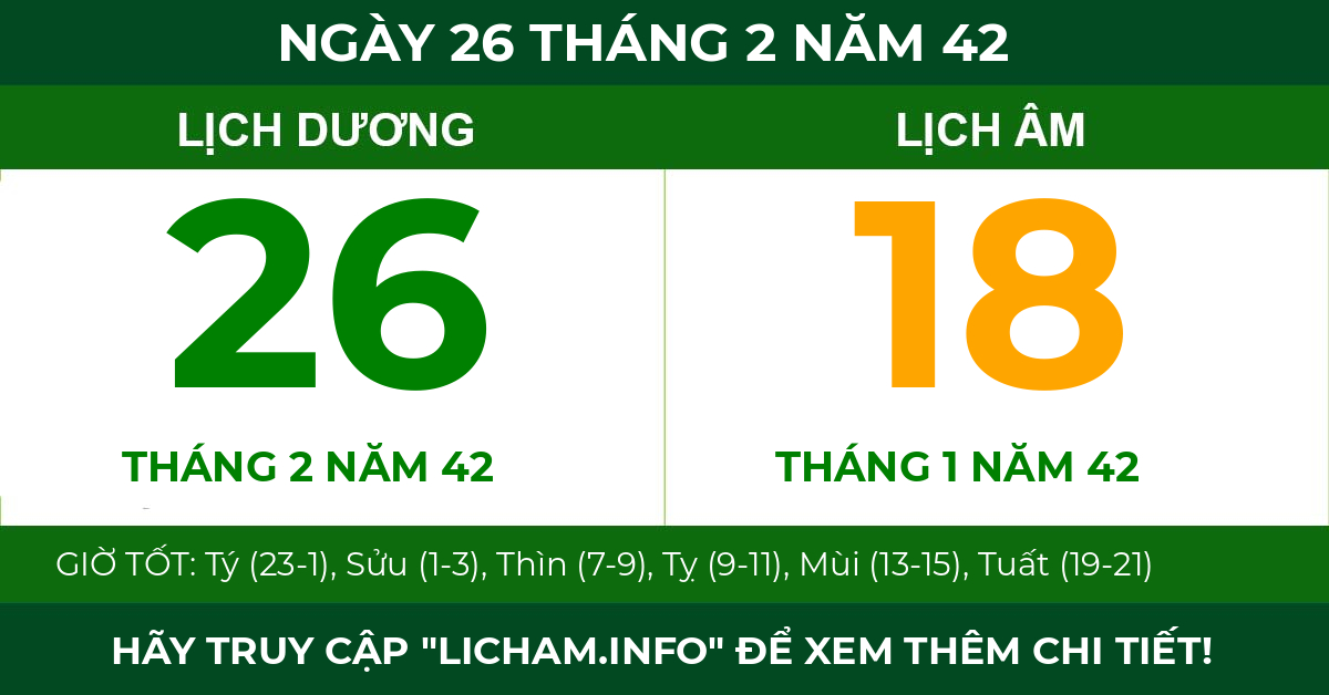 lịch âm ngày 26 tháng 2 năm 42