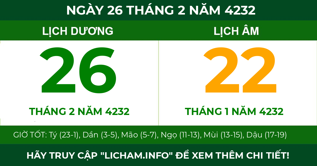 lịch âm ngày 26 tháng 2 năm 4232