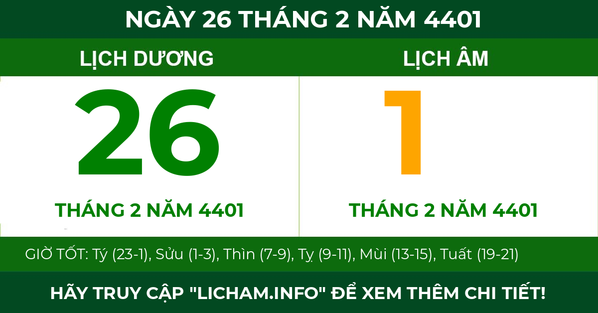 lịch âm ngày 26 tháng 2 năm 4401