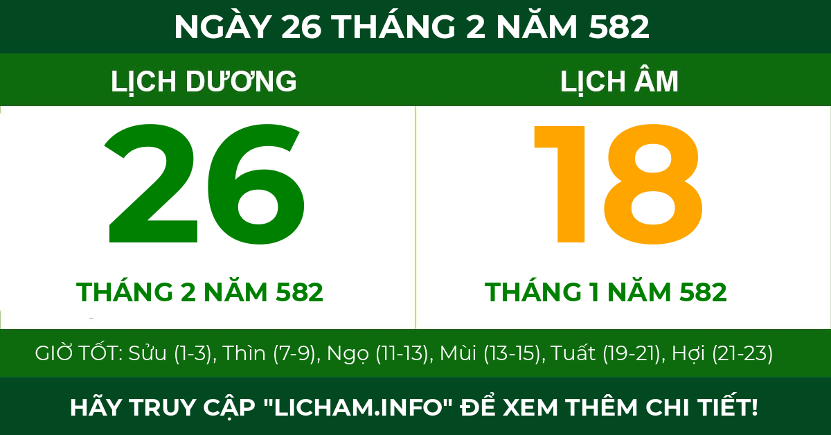 lịch âm ngày 26 tháng 2 năm 582
