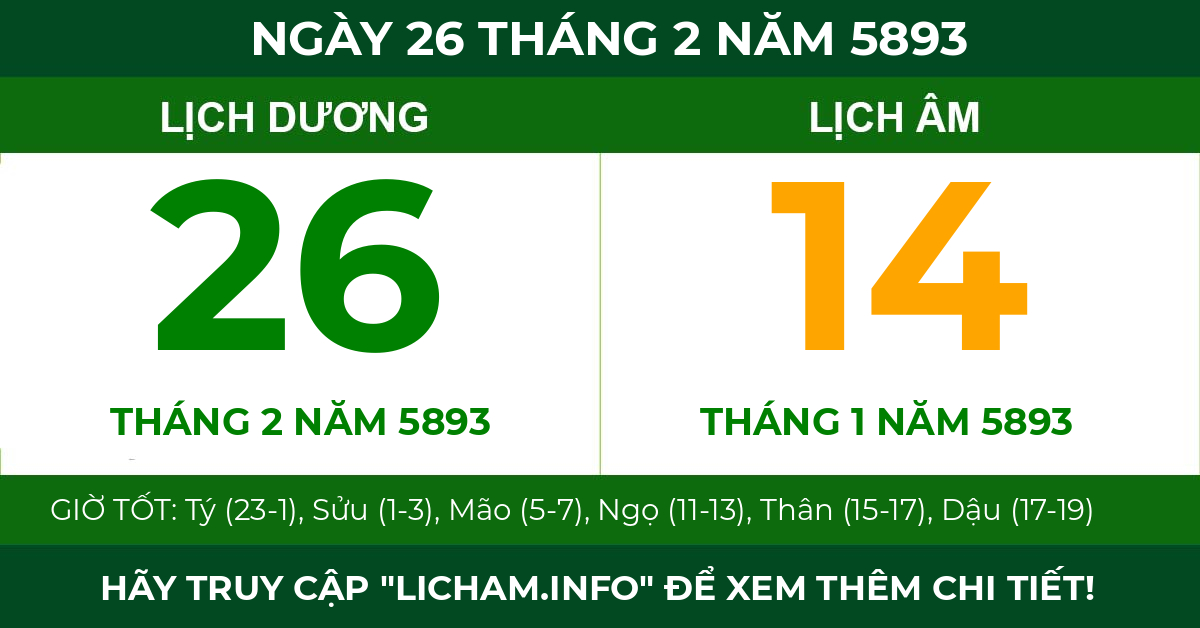 lịch âm ngày 26 tháng 2 năm 5893